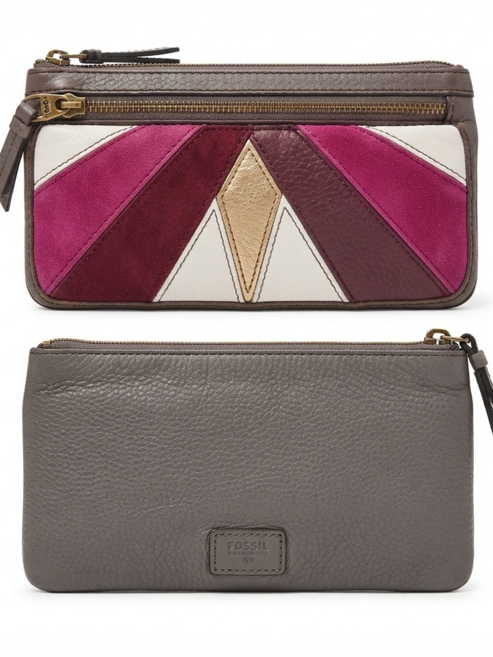 Fossil Women’s Burgundy Mauve Gold  Leather Zip Wallet Clutch